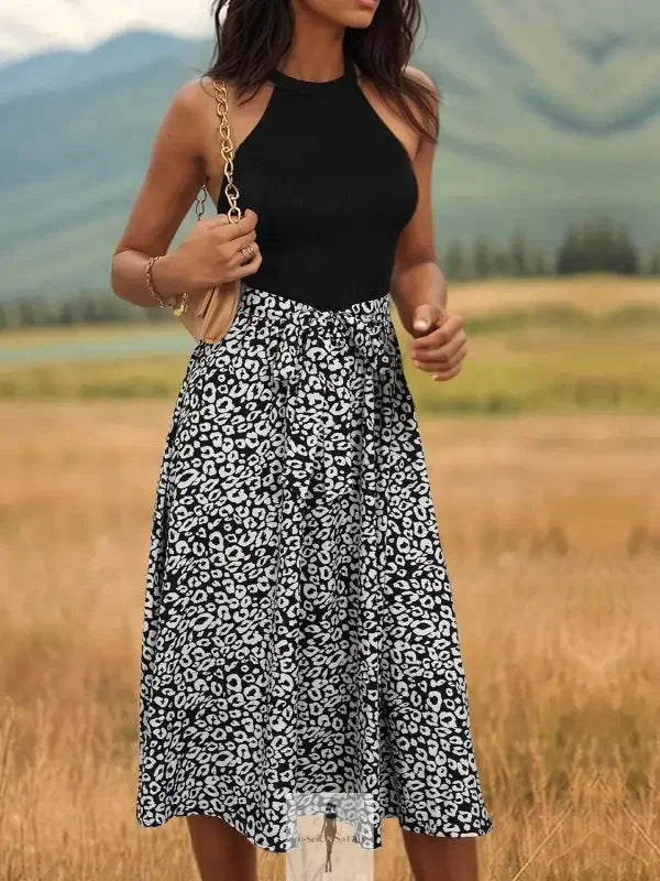 Fashionsarah.com Fashionsarah.com Leopard Halter Neck Midi Dress