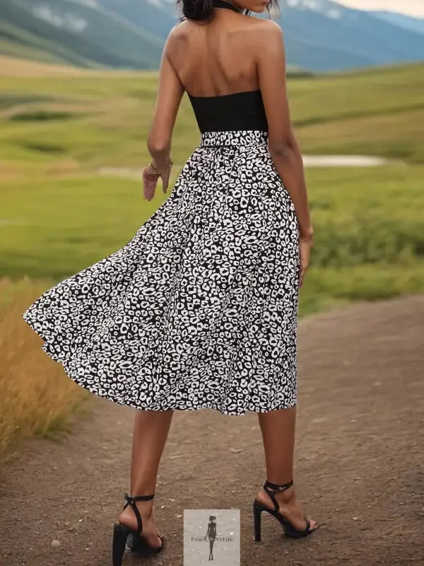 Fashionsarah.com Fashionsarah.com Leopard Halter Neck Midi Dress