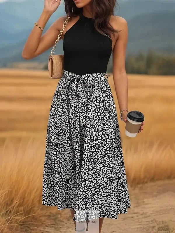 Fashionsarah.com Fashionsarah.com Leopard Halter Neck Midi Dress