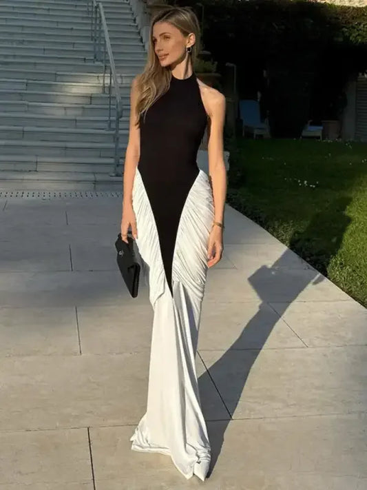 Halter Ruched Bodycon Maxi Dress - DRESS