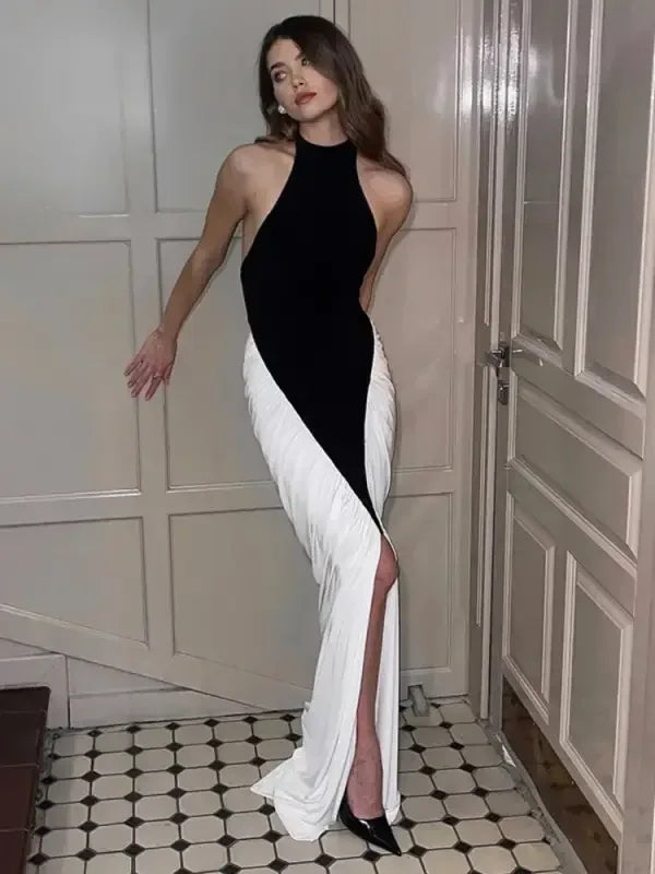 Halter Ruched Bodycon Maxi Dress - DRESS