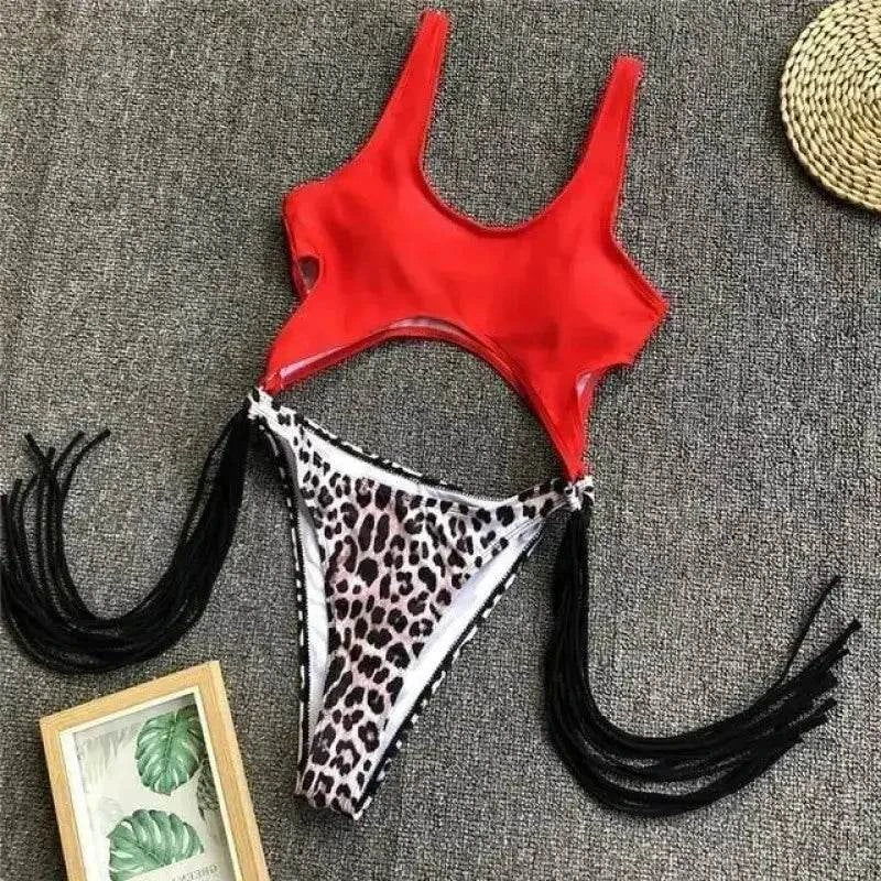 Fringe Two Tone Swimsuit Brazilian High CutFashionsarah.com