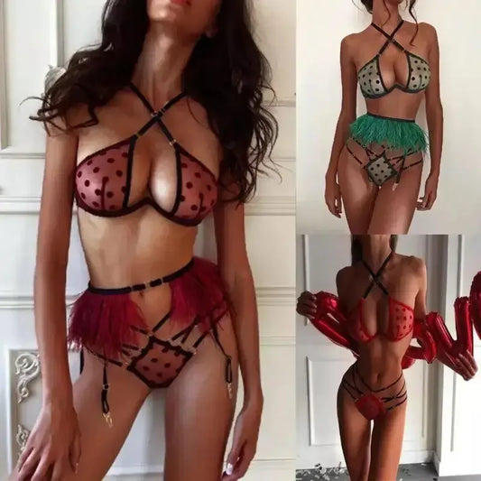 Polka Dot Lingerie Lace Halter SetsFashionsarah.com