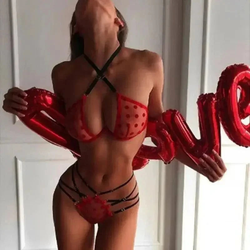 Polka Dot Lingerie Lace Halter SetsFashionsarah.com