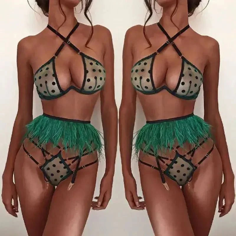 Polka Dot Lingerie Lace Halter SetsFashionsarah.com