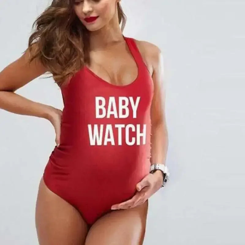 Red Baby Watch Maternity Monokini SwimsuitFashionsarah.com