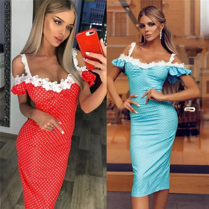 Red Polka Dot Dress with White Lace TrimFashionsarah.com