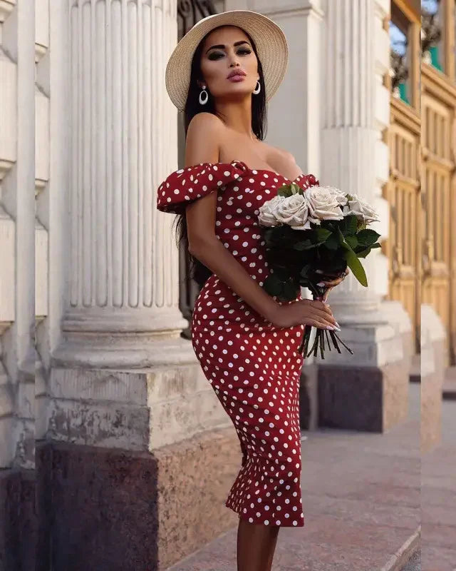Red Polka Dot Dress with White Lace TrimFashionsarah.com
