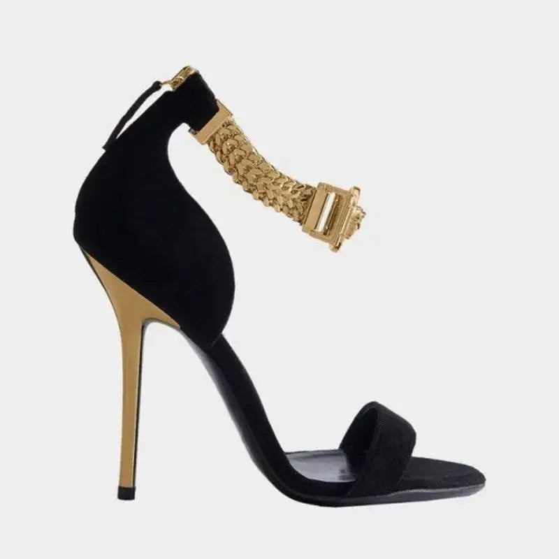 Black and gold luxury crystal stilettos with stiletto heel sandal for elegant footwear