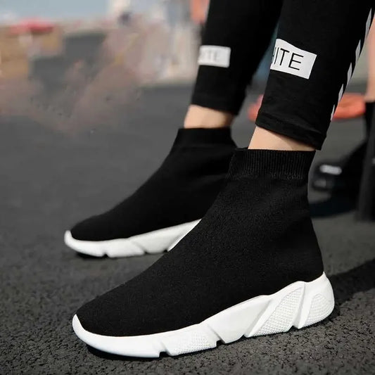 Black soft sock sneakers with white soles, stylish sock sneakers for comfort and style