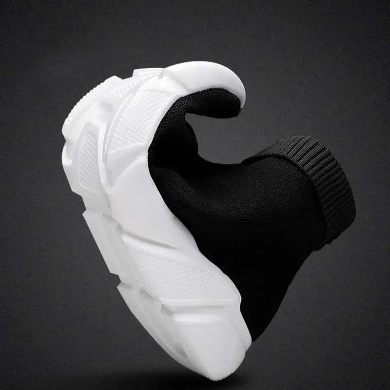 Black soft sock sneakers with white sole showcasing comfort and stylish design