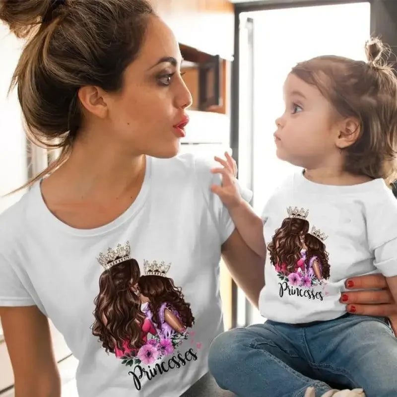 Matching mother-daughter princess t-shirts for bonding, perfect matching t-shirts mom