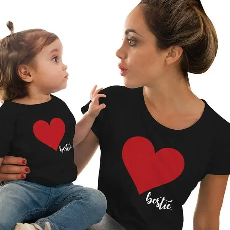 Matching mother daughter heart T-shirts displayed, perfect for mother daughter bonding