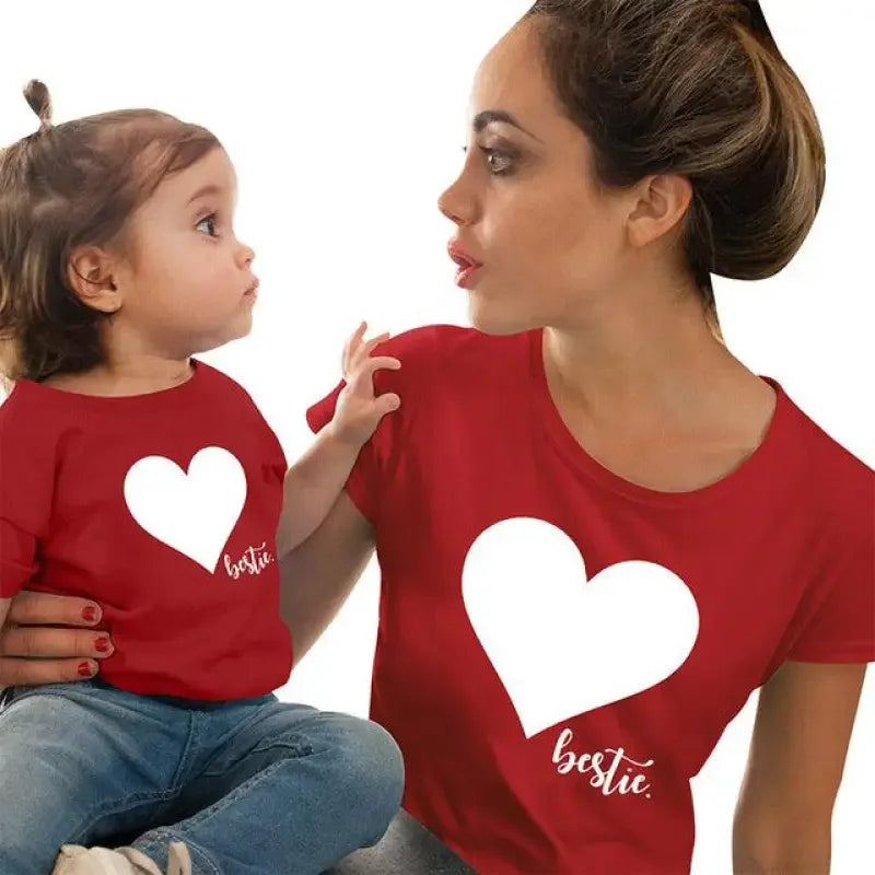 Matching mother daughter heart T-shirts for stylish bonding and family unity