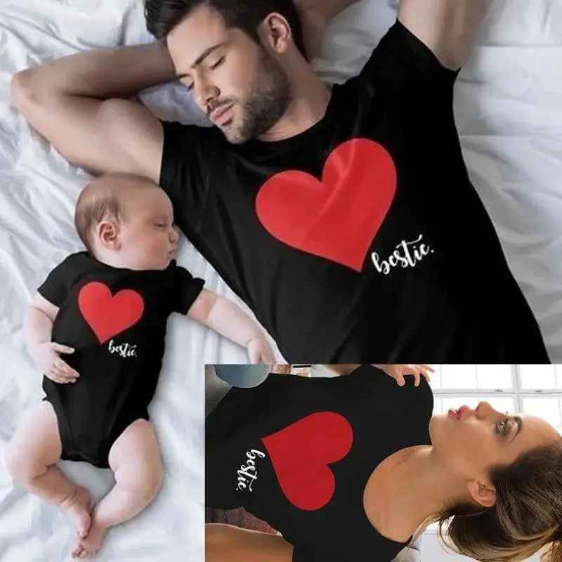 Family love matching T-shirts featuring matching bestie heart shirts for friends and family