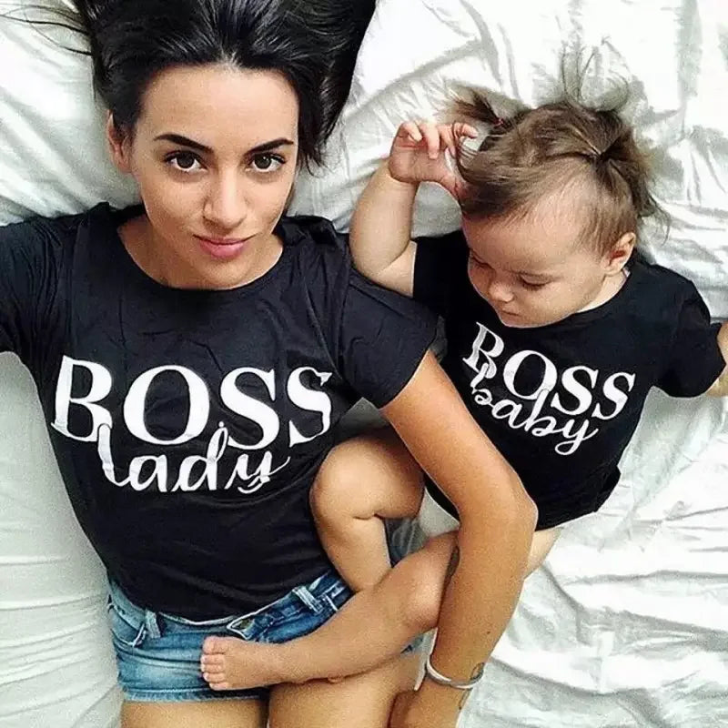 Matching Boss Lady and Boss Baby shirts from The Boss Family Shirts for family matching style