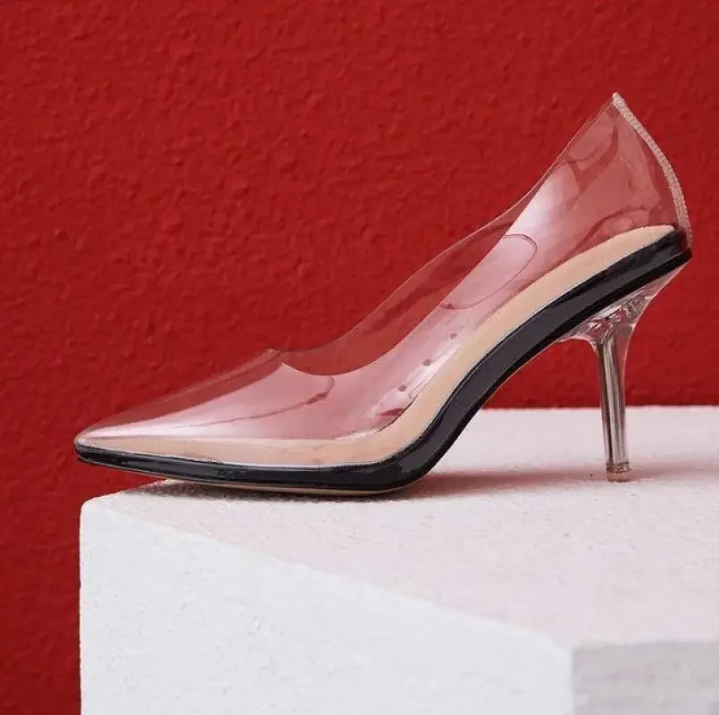 Transparent stiletto heel shoe from Clear Stiletto Glass Heels Cinderella Style featuring elegant cinderella glass heels