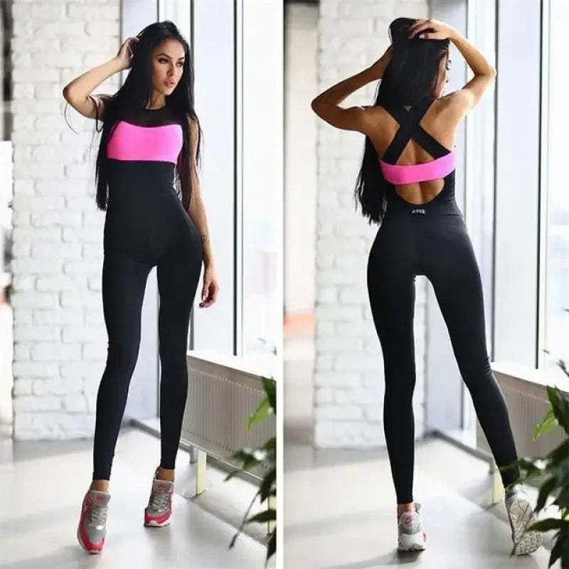 Black and pink womens athletic jumpsuit, perfect for online fashion boutique shopping