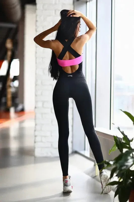 Online fashion boutique showcasing Black and Pink Womens Jumpsuit athletic wear