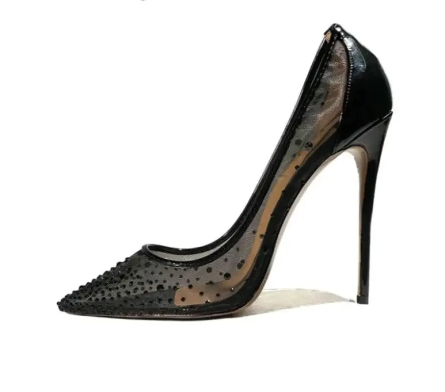 Black stiletto heel with sheer mesh from Black Mesh Stiletto Heels at Women’s Fashion Store