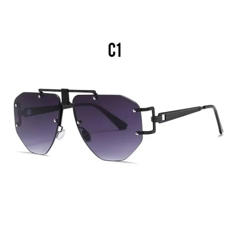 Black Rimless Aviator Sunglasses from Frameless Retro Sunglasses Collection with Blue Outfit