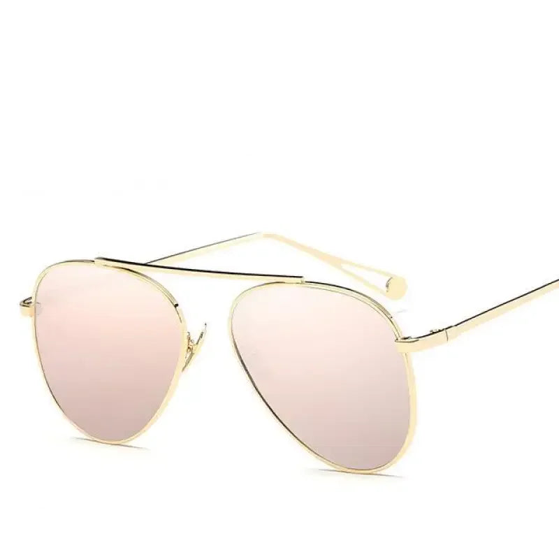 Gold-rimmed aviator pilot mirror sunglasses with pink lenses for stylish protection