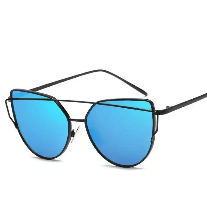 Gold Cat Eye Mirror Sunglasses with Blue Mirrored Lenses, Elegant Eye Mirror Sunglasses