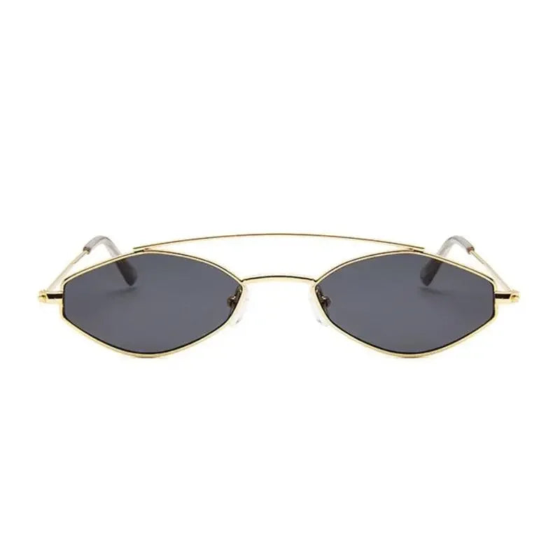 Gold-framed diamond-shaped oval sunglasses from our online boutique for women’s fashion