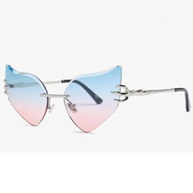 Rimless cat sunglasses with blue-to-pink gradient lenses for stylish fashion and sun protection