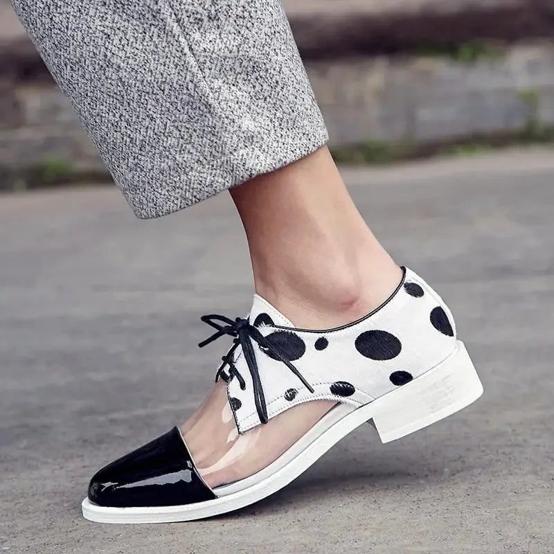 Polka-dot clear dress shoe showcasing modern oxfords shoe fashion style