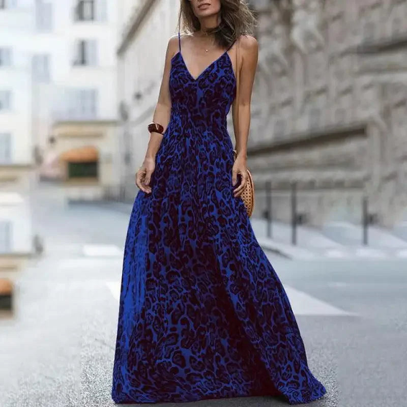 Blue leopard print maxi dress from Leopard Empire Dresses showcasing stylish empire dresses