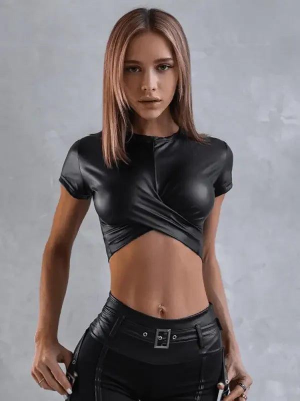 O-neck Crossover Crop Top | Fashionsarah.com