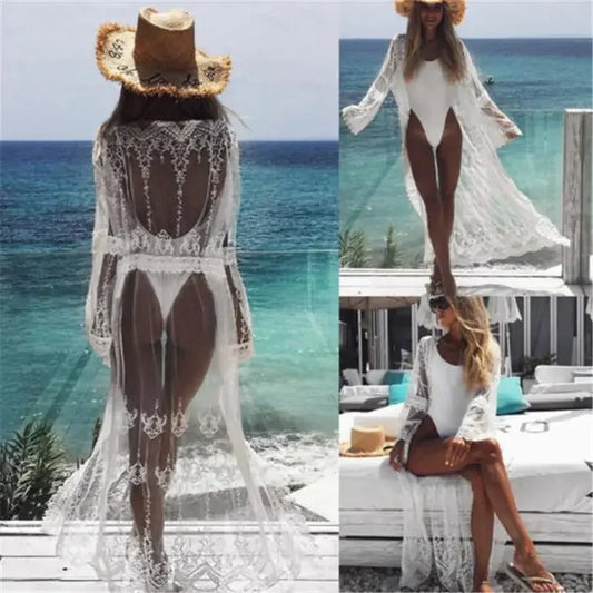 Elegant white lace beach cover-up from online fashion collection with stylish cover design