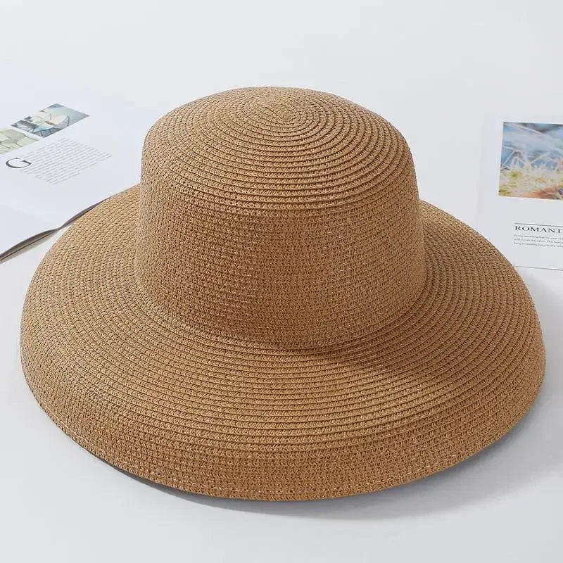 Brown woven straw beach hat for ladies, stylish straw beach hat accessory