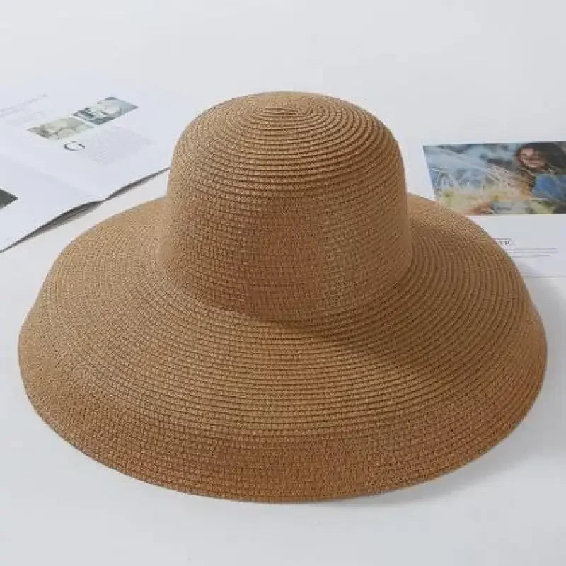 Brown woven sun hat, ladies straw beach hat ideal for stylish beach outings