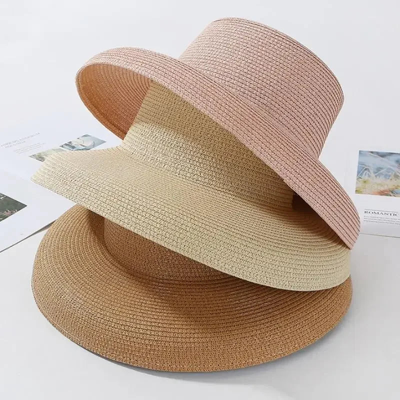 Stacked straw beach hats with wide brims for ladies straw beach hat, perfect for summer