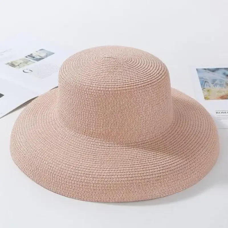 Pink woven sun hat, ladies straw beach hat, perfect for summer beach days
