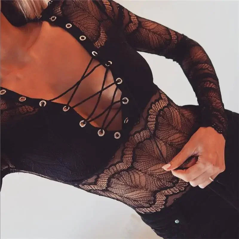 Long Sleeve Lace Up Bodysuit! | Fashionsarah.com