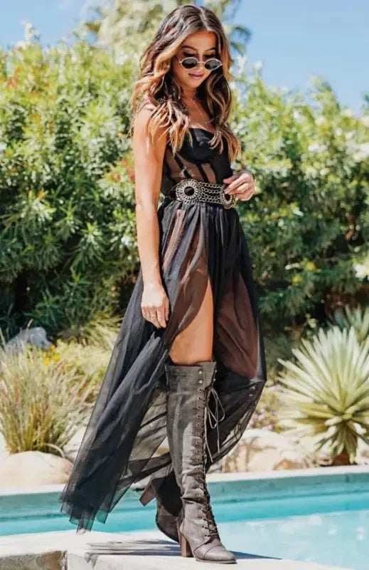 Mesh Maxi Dress with Bodysuit | Fashionsarah.com