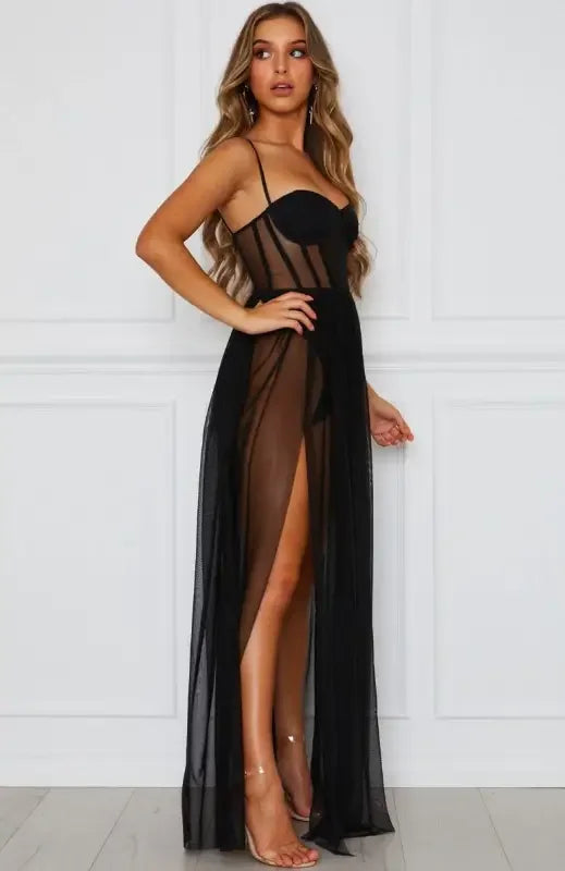 Mesh Maxi Dress with Bodysuit | Fashionsarah.com