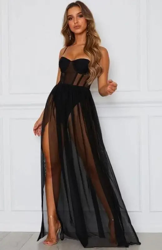 Mesh Maxi Dress with Bodysuit | Fashionsarah.com