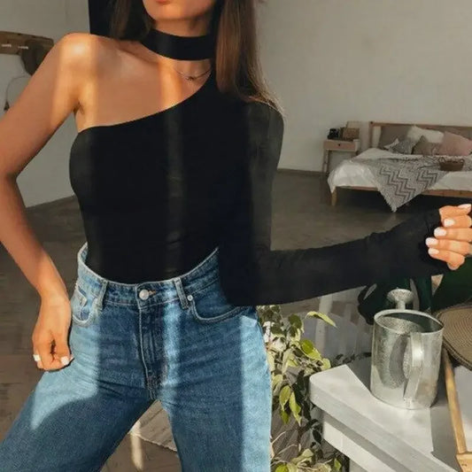 Fashionsarah.com One shoulder Fashion Bodysuits