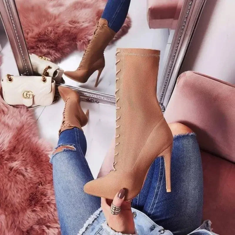 Stretch Lace-Up Boots | Fashionsarah.com