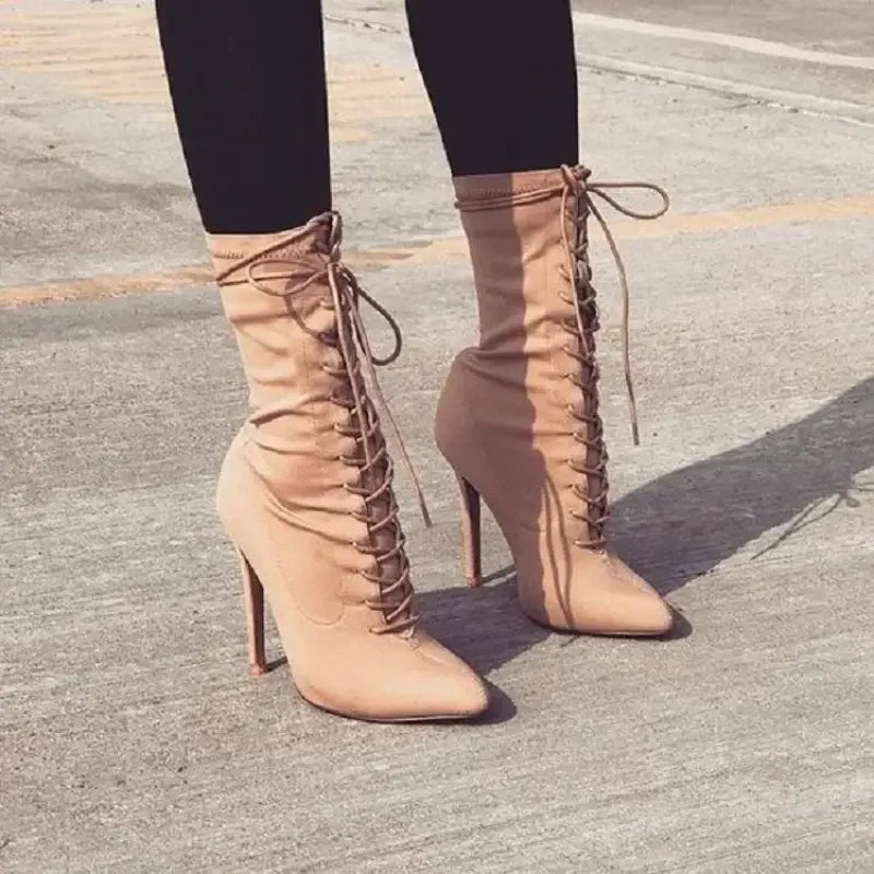 Stretch Lace-Up Boots | Fashionsarah.com