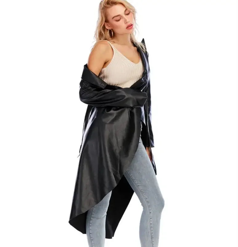 Leather Windbreaker Coat | Fashionsarah.com