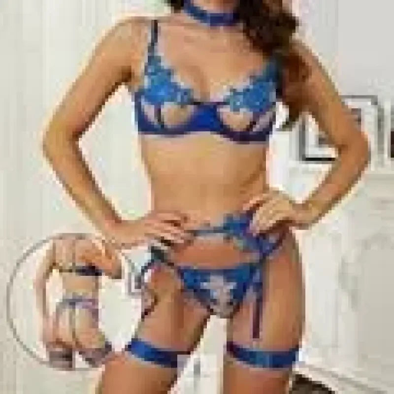 Fashionsarah.com Fashionsarah.com Cross Embroidery See-Through Lingerie Set