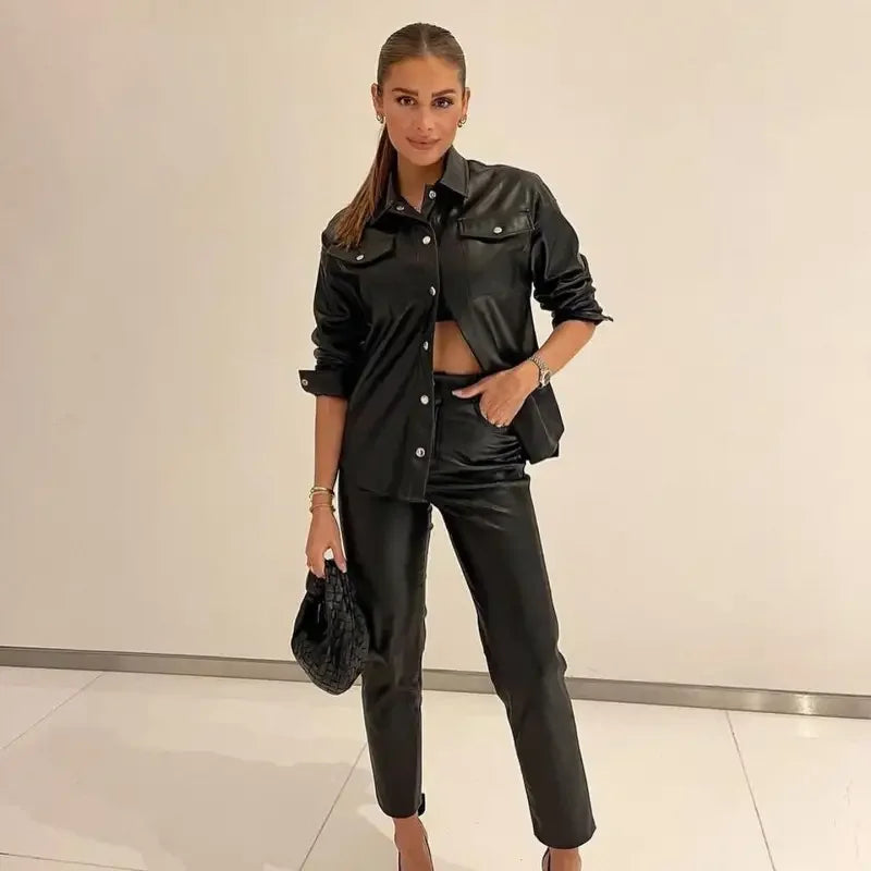 Black Leather Women Shirt Top | Fashionsarah.com