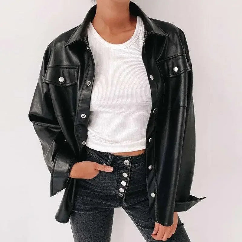 Black Leather Women Shirt Top | Fashionsarah.com