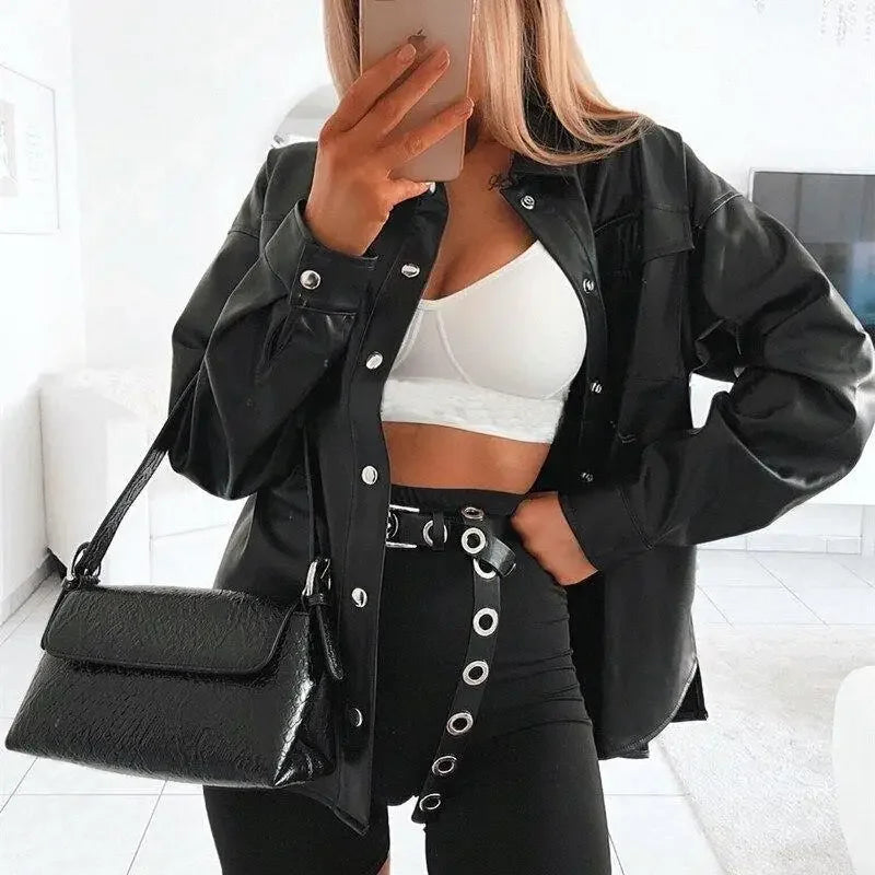 Black Leather Women Shirt Top | Fashionsarah.com