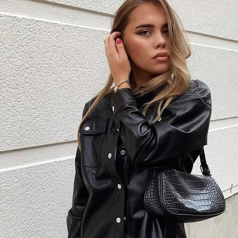 Black Leather Women Shirt Top | Fashionsarah.com